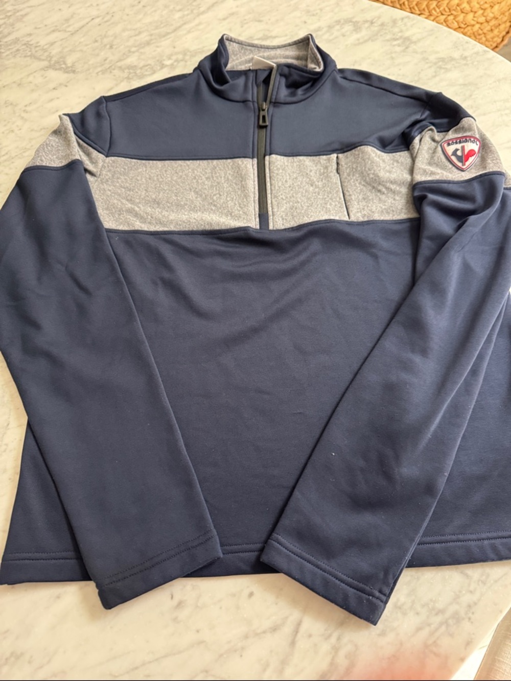 Rossignol Navy and Light Gray Half-Zip Pullover with Sleeve Patch